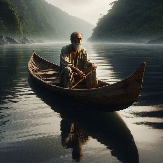 Homem em uma canoa no rio